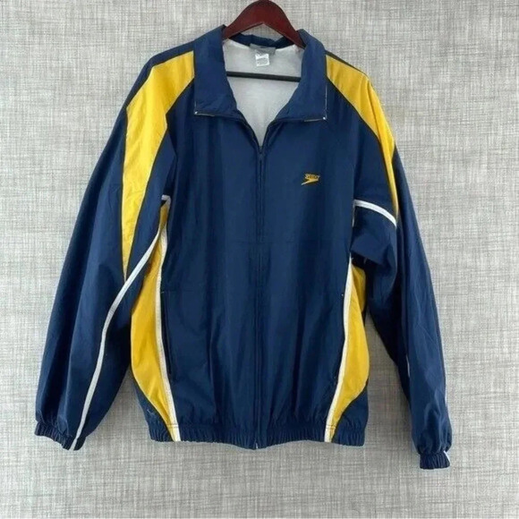 Vintage Speedo Windbreaker Vented back blue/yellow lined Men's XL 8928/b - Picture 1 of 11